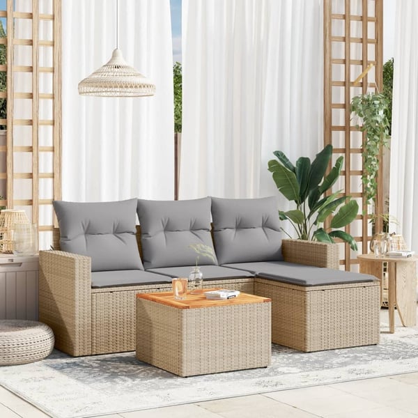 vidaXL havesofasæt 5 dele med hynder polyrattan beige
