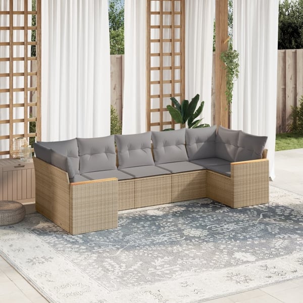 vidaXL sofasæt til haven 7 dele med hynder polyrattan beige