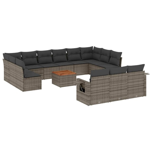 vidaXL sofasæt til haven 14 dele med hynder polyrattan grå