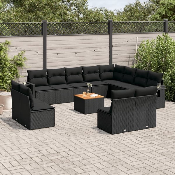 vidaXL sofasæt til haven 13 dele med hynder polyrattan sort