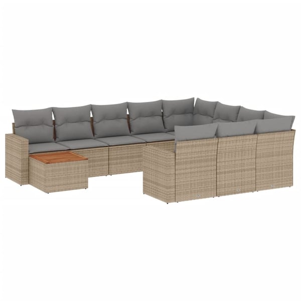 vidaXL havesofasæt 11 dele med hynder polyrattan beige