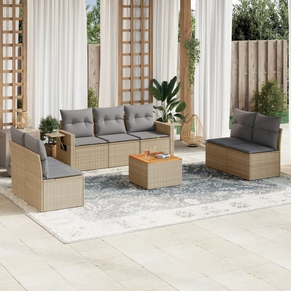 vidaXL havesofasæt 8 dele med hynder polyrattan beige