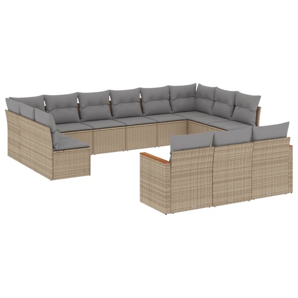 vidaXL sofasæt til haven 13 dele med hynder polyrattan beige