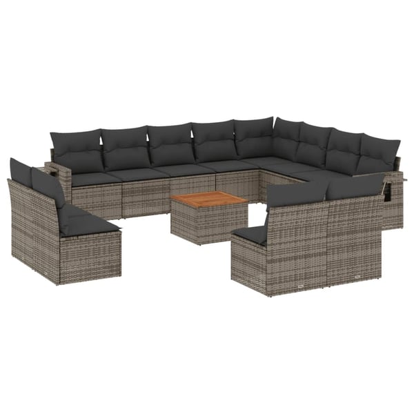vidaXL sofasæt til haven 13 dele med hynder polyrattan grå