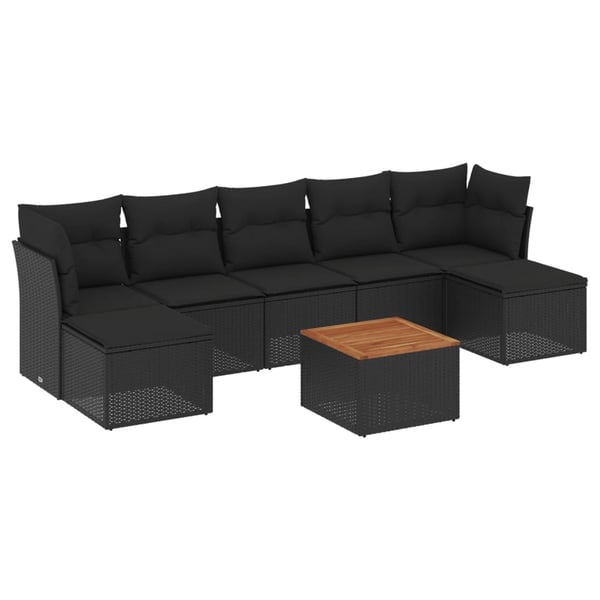 vidaXL Loungegrupp för trädgården med dynor 8 delar svart konstrotting