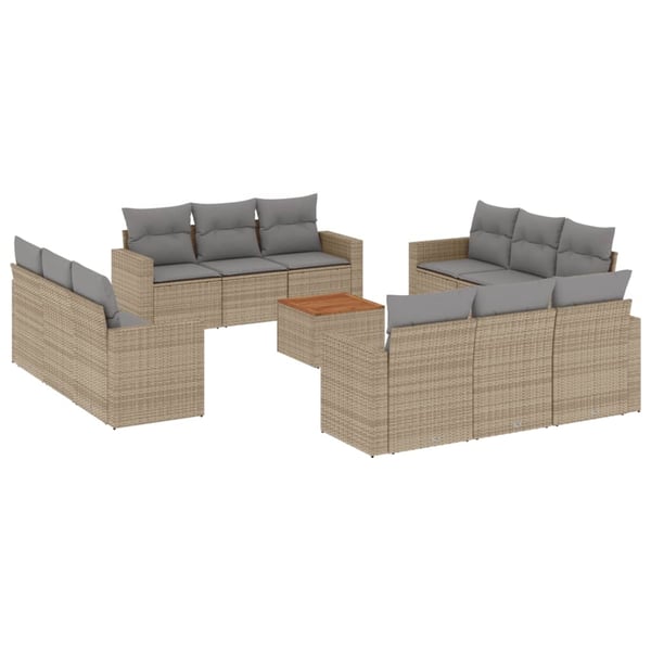 vidaXL spisebordssæt til haven 13 dele med hynder polyrattan beige