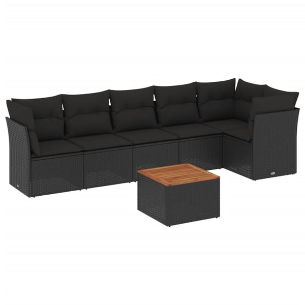 vidaXL sofasæt til haven 7 dele med hynder polyrattan sort