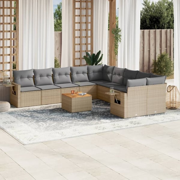 vidaXL havesofasæt 11 dele med hynder polyrattan beige