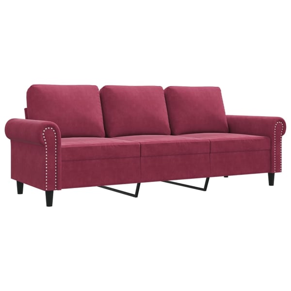 vidaXL 3-sitssoffa vinröd 180 cm sammet