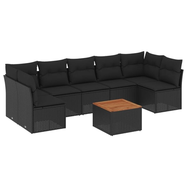vidaXL sofasæt til haven 8 dele med hynder polyrattan sort