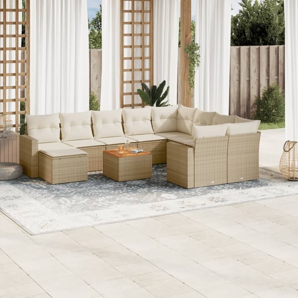 vidaXL sofasæt til haven 11 dele med hynder polyrattan beige