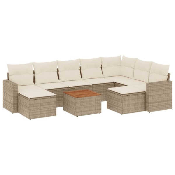 vidaXL sofasæt til haven 10 dele med hynder polyrattan beige