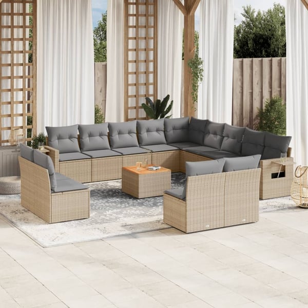 vidaXL sofasæt til haven 14 dele med hynder polyrattan beige