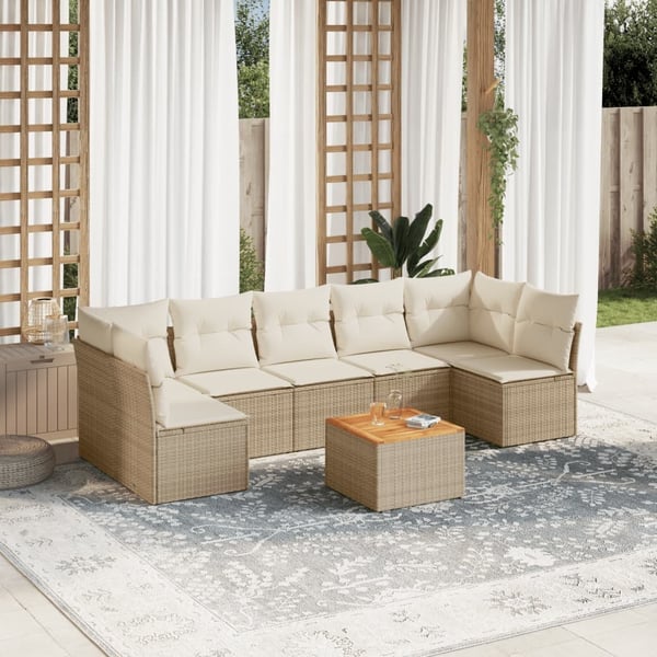 vidaXL sofasæt til haven 8 dele med hynder polyrattan beige