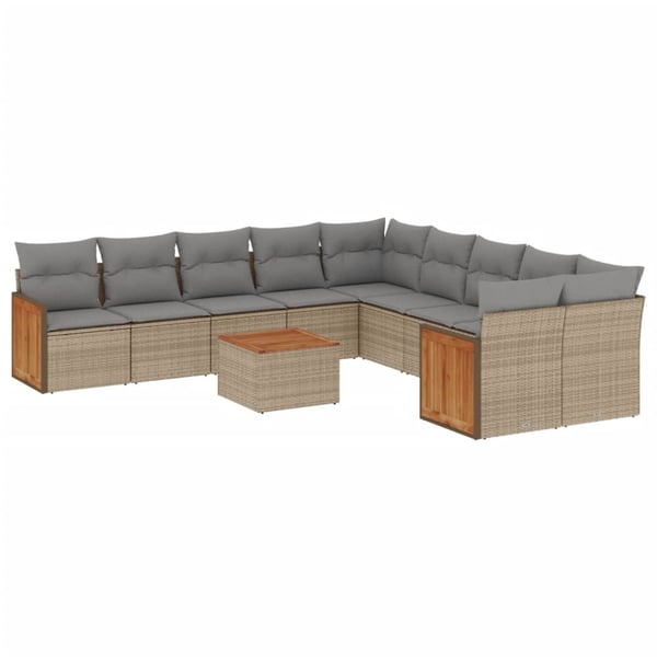 vidaXL sofasæt til haven 11 dele med hynder polyrattan beige