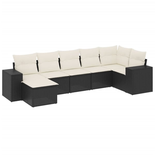 vidaXL sofasæt til haven 7 dele med hynder polyrattan sort