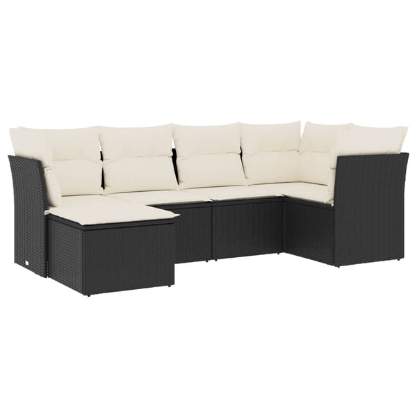 vidaXL sofasæt til haven 6 dele med hynder polyrattan sort