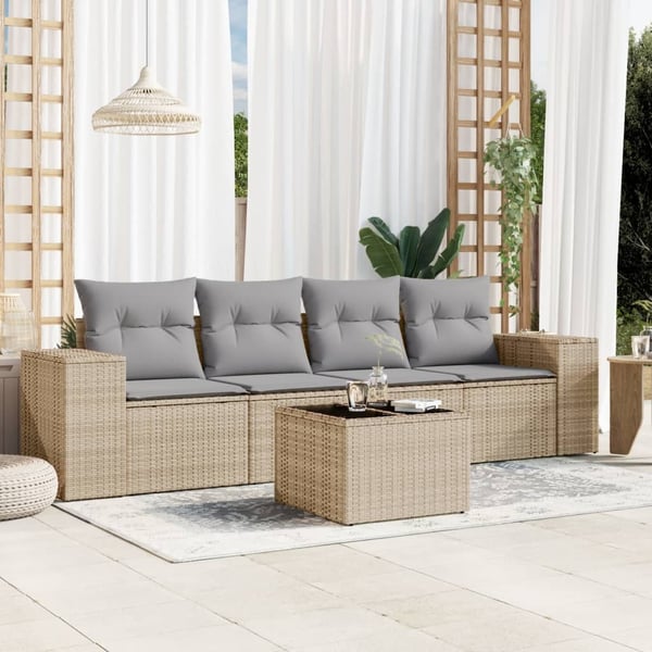 vidaXL sofasæt til haven 5 dele med hynder polyrattan beige