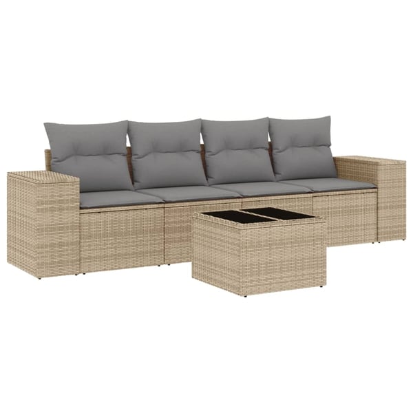 vidaXL sofasæt til haven 5 dele med hynder polyrattan beige