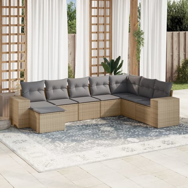 vidaXL sofasæt til haven 8 dele med hynder polyrattan beige