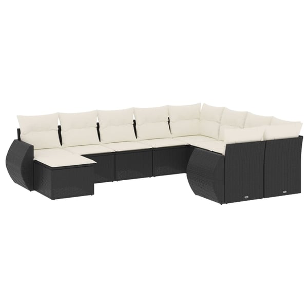 vidaXL sofasæt til haven 10 dele med hynder polyrattan sort
