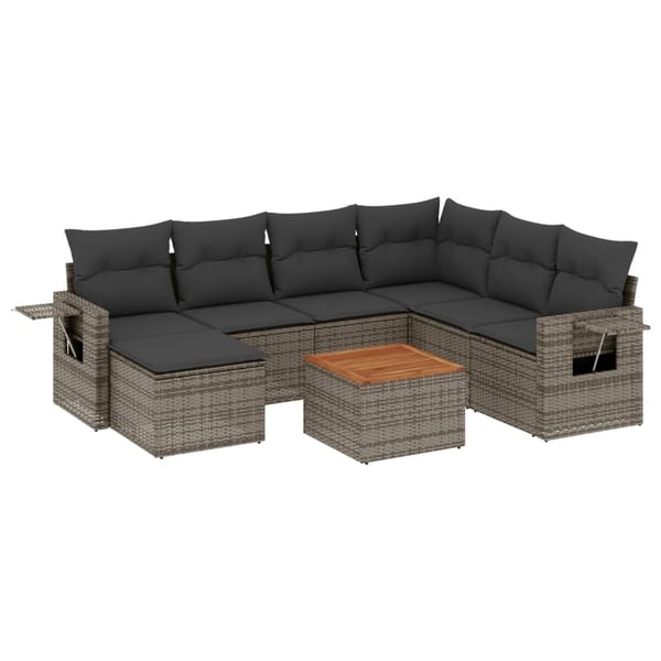 vidaXL sofasæt til haven 8 dele med hynder polyrattan grå