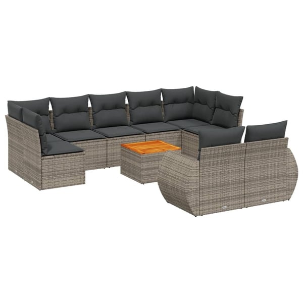 vidaXL sofasæt til haven 10 dele med hynder polyrattan grå
