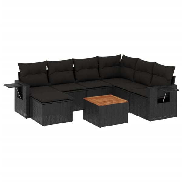 vidaXL sofasæt til haven 8 dele med hynder polyrattan sort