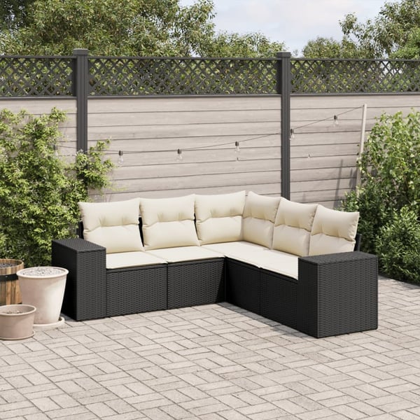 vidaXL Loungegrupp för trädgården med dynor 5 delar svart konstrotting