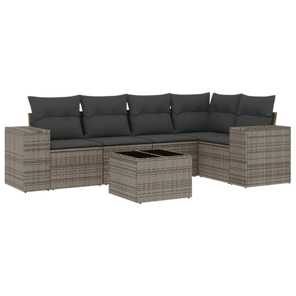 vidaXL sofasæt til haven 6 dele med hynder polyrattan grå