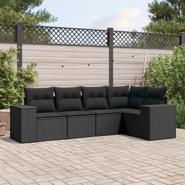 vidaXL sofasæt til haven 5 dele med hynder polyrattan sort