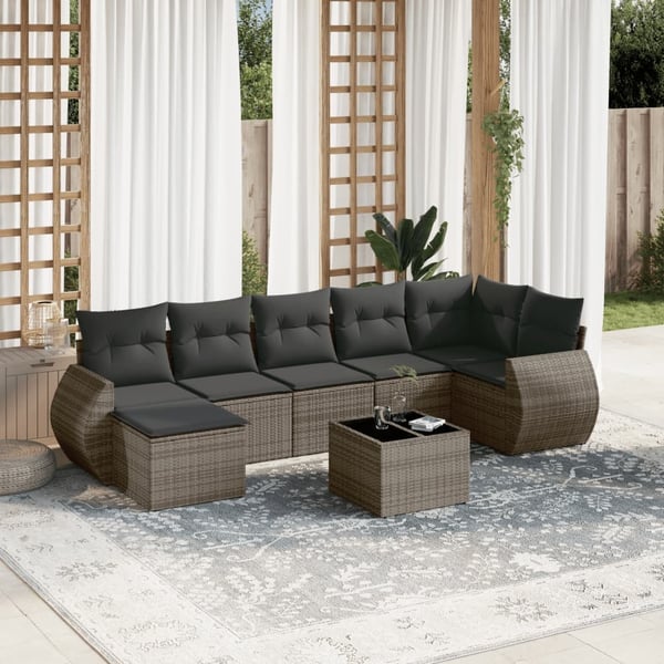 vidaXL sofasæt til haven 8 dele med hynder polyrattan grå
