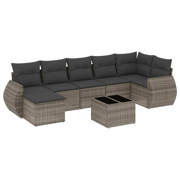 vidaXL sofasæt til haven 8 dele med hynder polyrattan grå