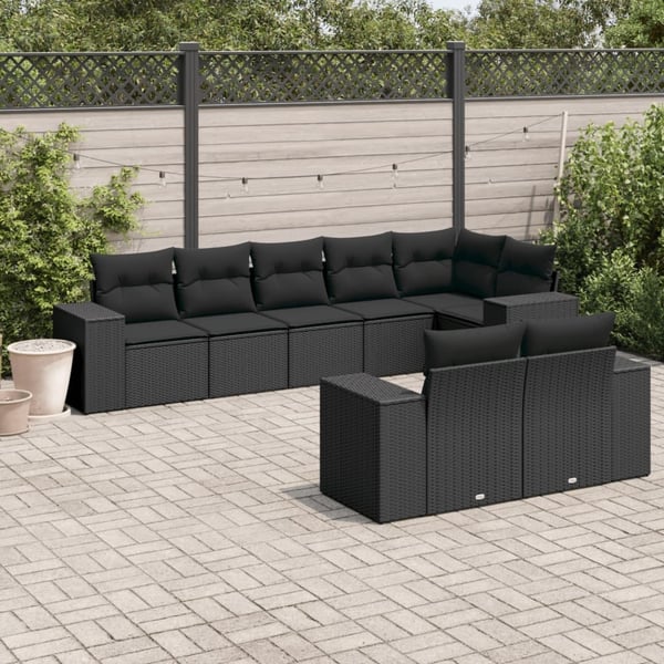 vidaXL sofasæt til haven 8 dele med hynder polyrattan sort