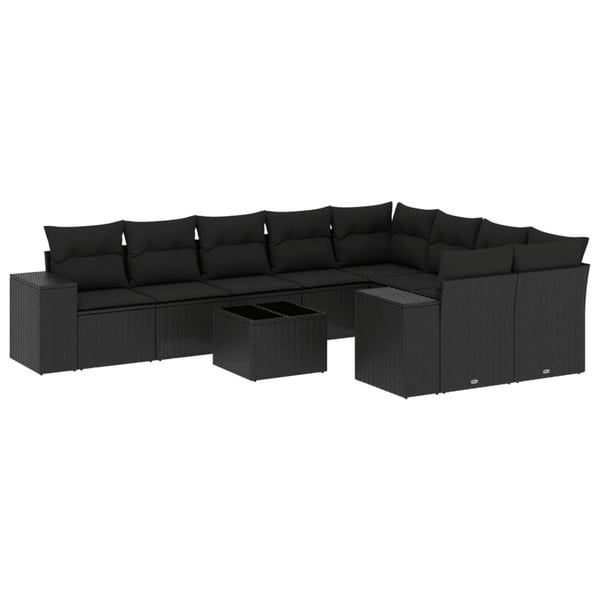 vidaXL Loungegrupp 10 delar med svarta dynor konstrotting