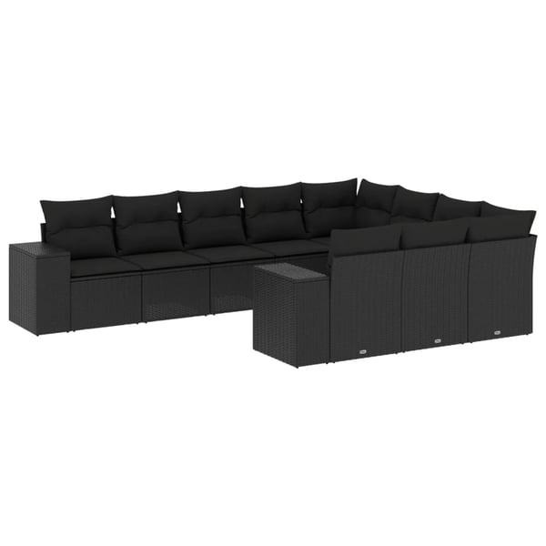 vidaXL Loungegrupp 10 delar med svarta dynor konstrotting