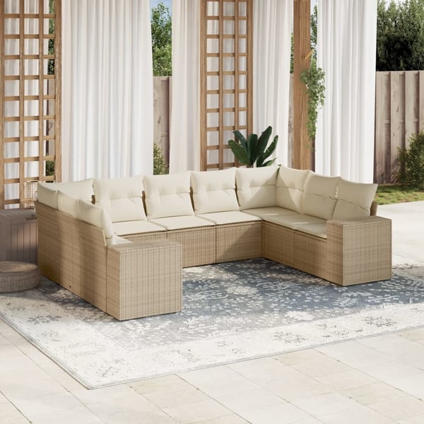 vidaXL sofasæt til haven 9 dele med hynder polyrattan beige