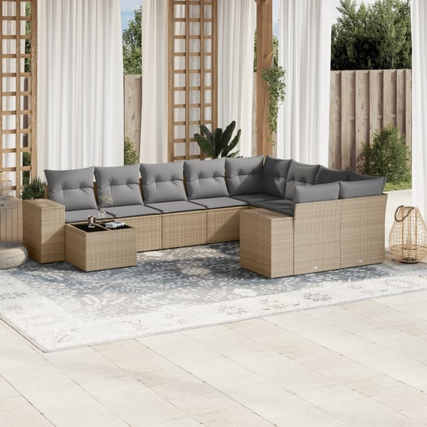 vidaXL sofasæt til haven 10 dele med hynder polyrattan beige