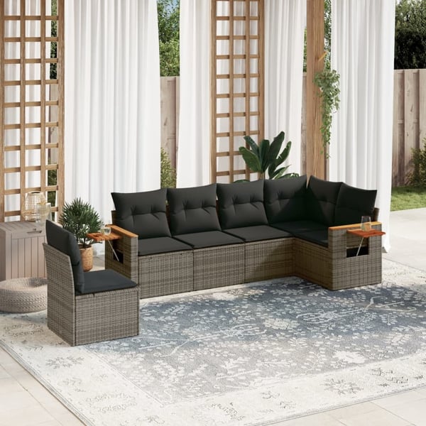 vidaXL sofasæt til haven 6 dele med hynder polyrattan grå