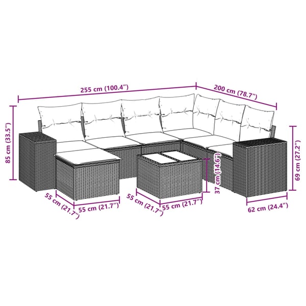 vidaXL sofasæt til haven 8 dele med hynder polyrattan beige