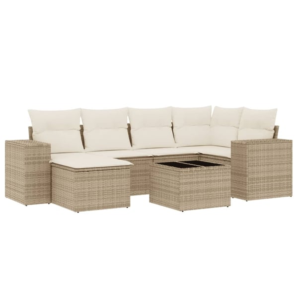 vidaXL sofasæt til haven 7 dele med hynder polyrattan beige