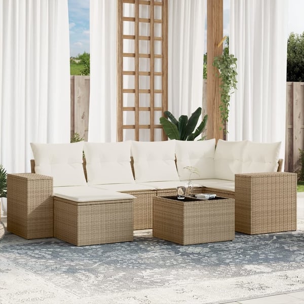 vidaXL sofasæt til haven 7 dele med hynder polyrattan beige