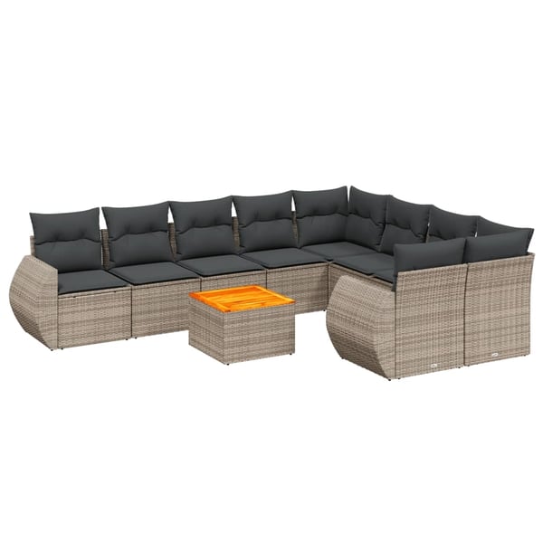 vidaXL sofasæt til haven 10 dele med hynder polyrattan grå