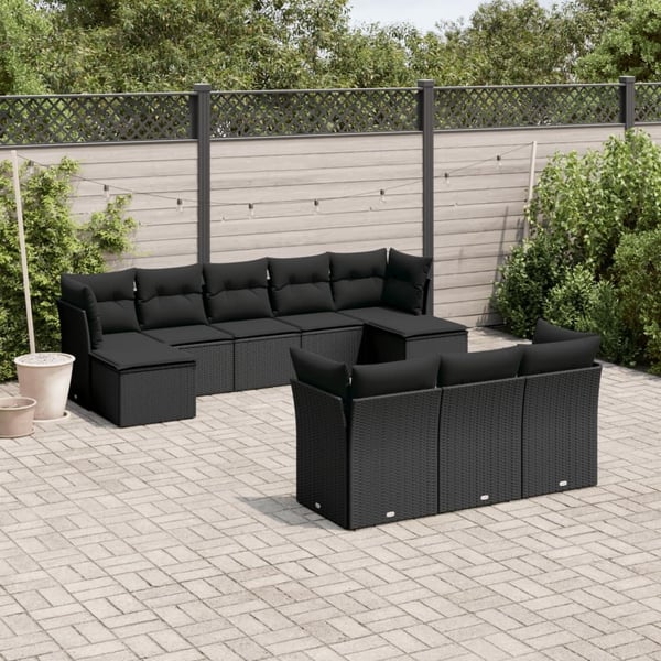vidaXL sofasæt til haven 10 dele med hynder polyrattan sort