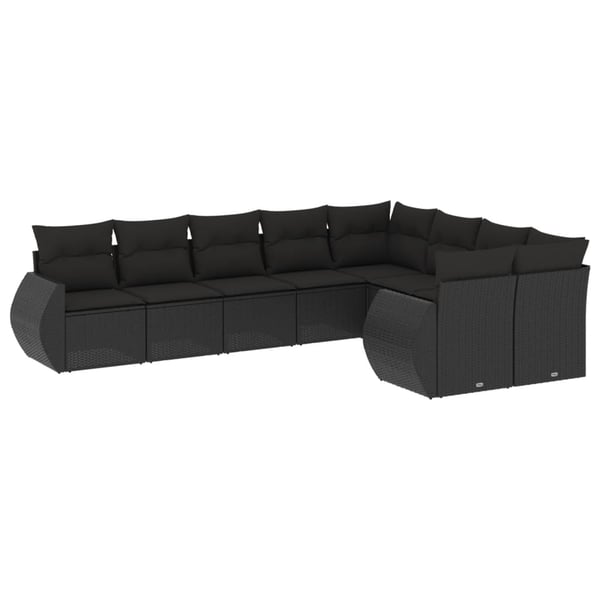 vidaXL sofasæt til haven 9 dele med hynder polyrattan sort