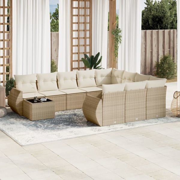 vidaXL sofasæt til haven 11 dele med hynder polyrattan beige