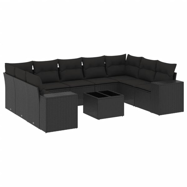 vidaXL Loungegrupp 10 delar med svarta dynor konstrotting