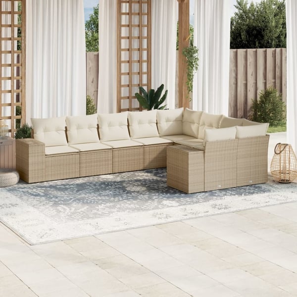 vidaXL sofasæt til haven 9 dele med hynder polyrattan beige