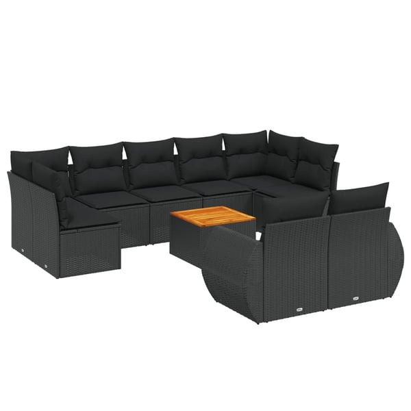 vidaXL Loungegrupp 10 delar med svarta dynor konstrotting