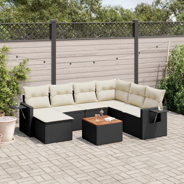 vidaXL sofasæt til haven 8 dele med hynder polyrattan sort